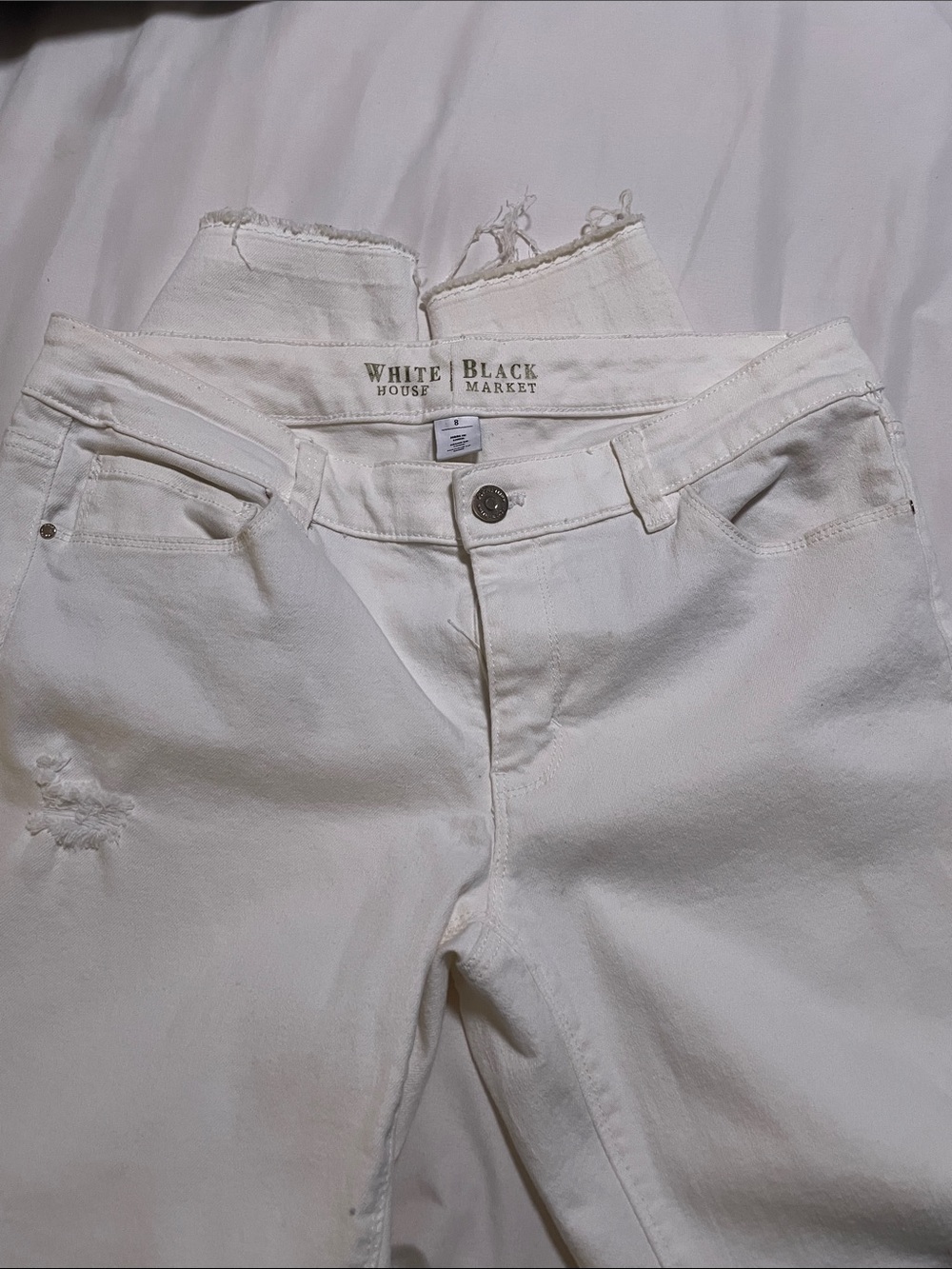 White House Black Market Women's Off-White Cropped Ankle Jeans